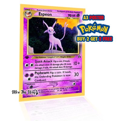 Espeon Pokémon Card Poster A3 – Retro Trading Card Anime Gaming Wall Art Print