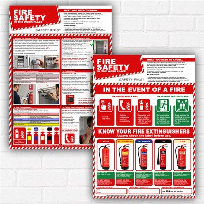 Fire Safety Posters A3 Set of 2 – Fire Action & Fire Extinguisher Guide – Emergency Procedures & Training Wall Posters