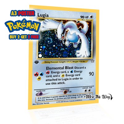 Lugia Pokémon Card Poster A3 – Retro 1st Edition Trading Card Wall Art Print