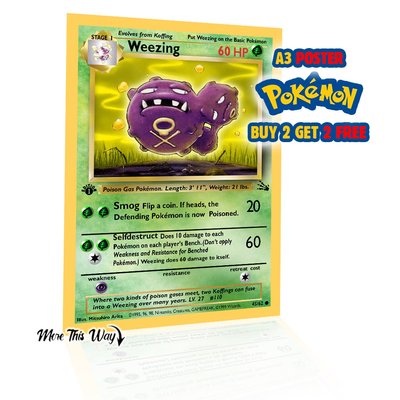 Weezing Pokémon Card Poster A3 – 1st Edition Style Anime Wall Art – Retro Gamer