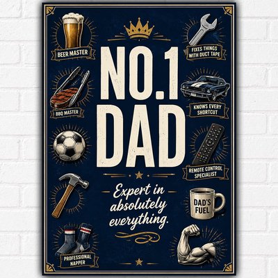 No.1 Dad Poster A3 – Funny Father's Day Gift for Dad – Vintage Dad Wall Art