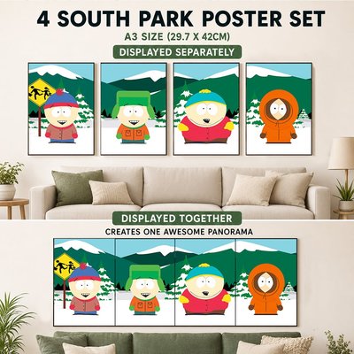 South Park poster set of 4 - A3 Wall Art Stan Kyle Cartman Kenny Print