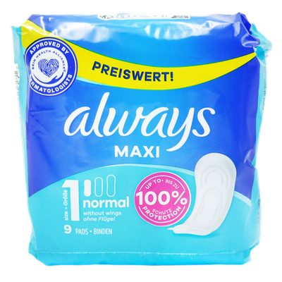 Always Maxi Normal Size 1 Sanitary Pads Without Wings 9 pcs