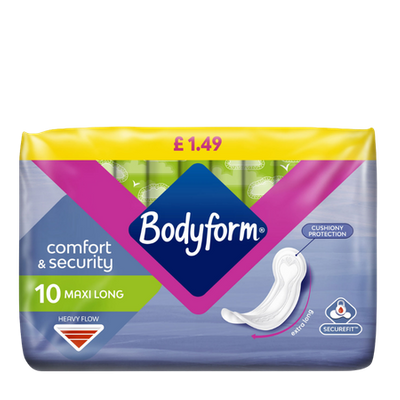 Bodyform Comfort & Security Maxi Long Sanitary Pads - 10 Pcs