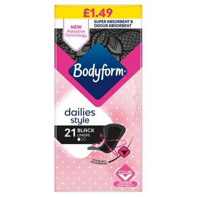 Bodyform Dailies Style Black Panty Liners - 21 pcs