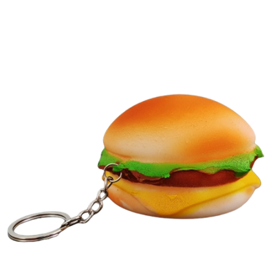 Squishy Burger Stress Relief Squeeze Toy With Keychain - 8 × 5 cm