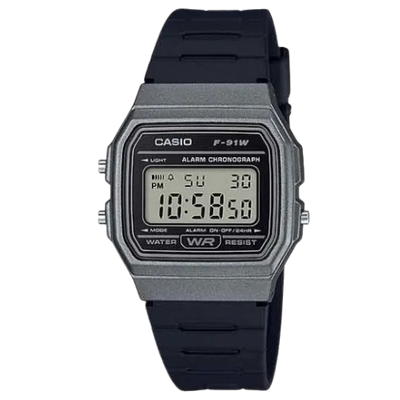 Casio Vintage F-91WM-1BDF Digital Watch - Metallic Grey Case with Black Resin Strap