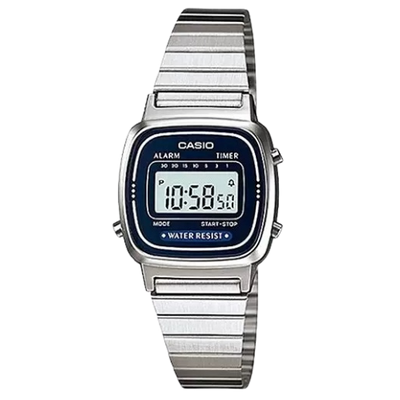 Casio Vintage LA670WA-2DF Mini Digital Watch with Silver Stainless Steel Strap
