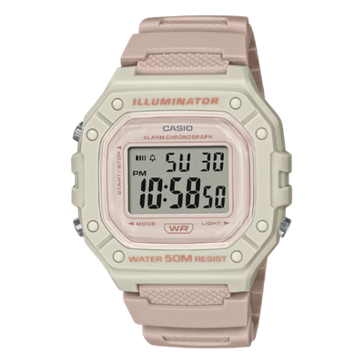Casio W-218HC-4A2VDF Illuminator Digital Watch - Beige & Pink Strap