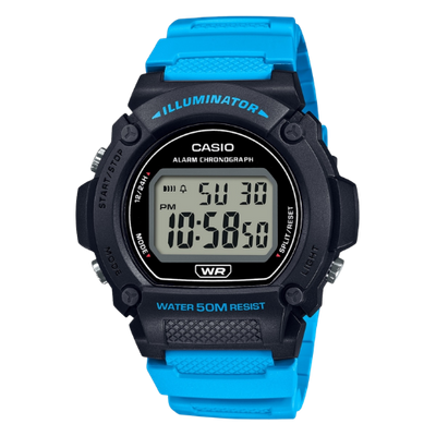 Casio W-219H-2A2VCF Illuminator Digital Sports Watch - Black With Blue Strap