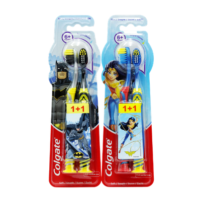 Colgate Batman & Wonder Woman Kids Soft Toothbrush - 2 pcs - Assorted