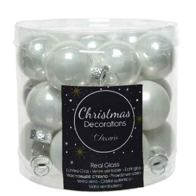 Decoris Mini Christmas baubles Glass White - 24 pcs