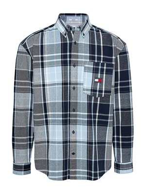 Tommy Jeans Logo Brushed Flannel Relaxed Shirt - Navy - XL