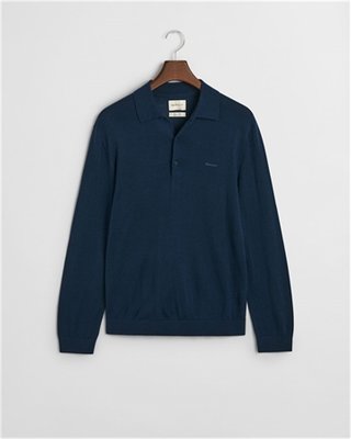 Gant Extrafine Merino Wool Polo - Navy - XL