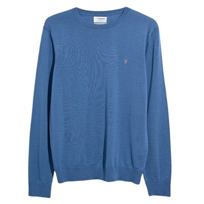 Farah Mullen Merino Crew Neck Sweater - Blue - XL