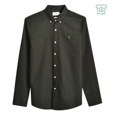 Farah Brewer Slim Fit Organic Cotton Oxford Shirt - DK Green - XL