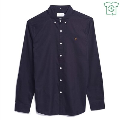 Farah Brewer Slim Fit Organic Cotton Oxford Shirt - Navy - M