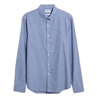Farah Brewer Slim Fit Organic Cotton Oxford Shirt - Dusk Blue - S