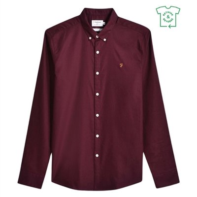 Farah Brewer Slim Fit Organic Cotton Oxford Shirt - Wine - S