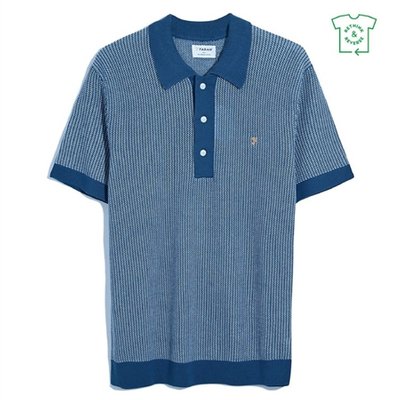 Farah Sandford Knit Polo Shirt - Blue - L