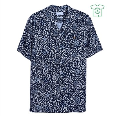 Farah Landon Short Sleeve Print Revere Shirt - Navy - L