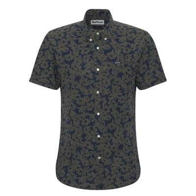 Barbour Sidmouth Printed S/S Tailored Fit Shirt - Navy - L