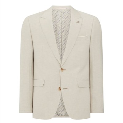 Remus Uomo Linen-Blend Suit Jacket - Stone - 38R