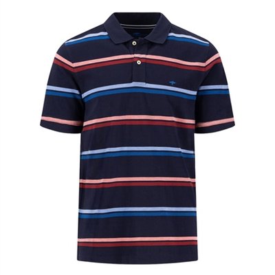 Fynch Hatton Striped Premium Cotton Polo Shirt - Navy - M