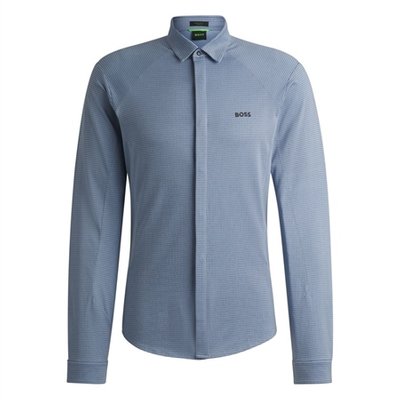 Boss Knitted Cotton Pique Shirt - Blue - M
