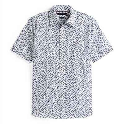 Tommy Hilfiger Linen Blend Printed Short Sleeve Shirt - White - M