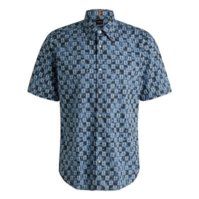 Boss Rash 2 Printed Cotton Poplin Shirt - Blue - M