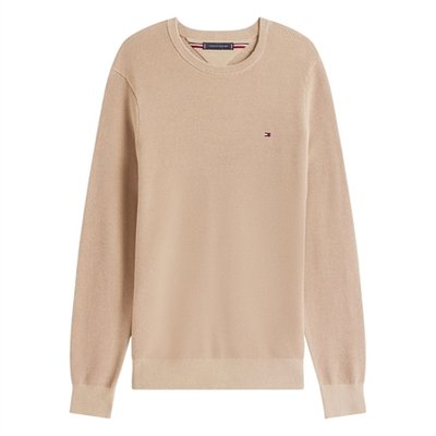 Tommy Hilfiger Flag Embroidery Textured Crew Neck Jumper - Beige - L