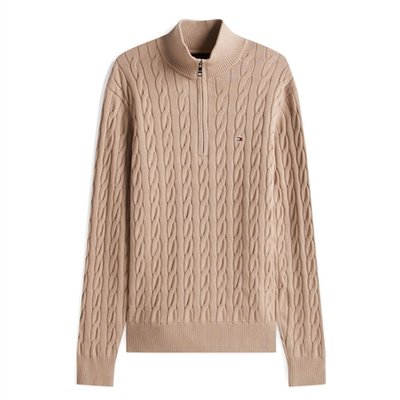 Tommy Hilfiger Cable Knit Half-Zip Jumper - Beige - 2XL