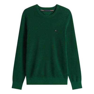 Tommy Hilfiger Flag Embroidery Textured Crew Neck Jumper - Green - XL