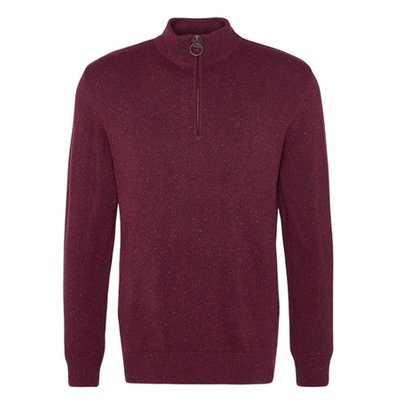 Barbour Essential Tisbury Half Zip Knitted Jumper - Wine - XL