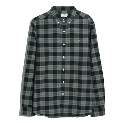 Farah Brewer Organic Check Shirt - Green - L