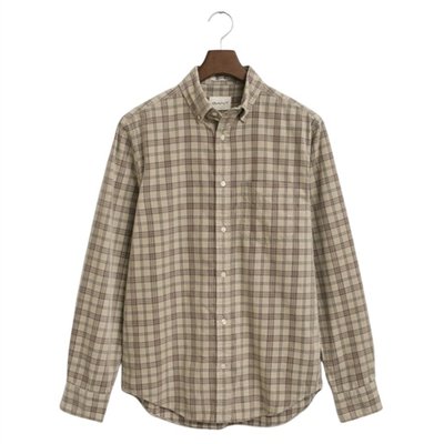 Gant Regular Fit Corduroy Check Shirt - Beige - 2XL
