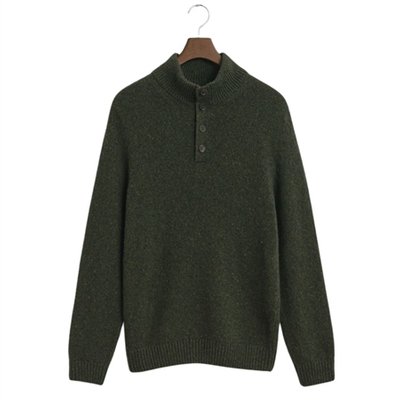 Gant Wool Blend Neps Half Buttoned Sweater - Green - L