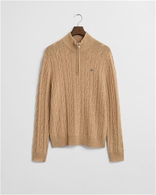 Gant Lambswool Cable Half Zip Jumper - Beige - XL