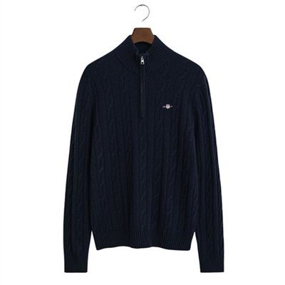 Gant Lambswool Cable Half Zip Jumper - Navy - M
