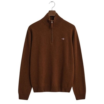 Gant Superfine Lambswool Half Zip Sweater - Brown - XL