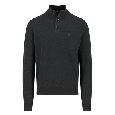 Fynch Hatton Troyer Button Cotton Sweater - Black - 2XL