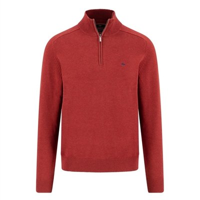 Fynch Hatton Troyer-Zip Supersoft Cotton Jumper - Red - 2XL