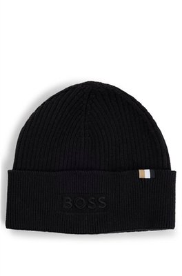 Boss Magico Logo-embroidered Wool Beanie Hat- Black - One