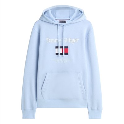 Tommy Hilfiger Logo Embroidery Flex Fleece Hoodie - Blue - XL