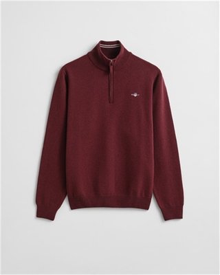 Gant Superfine Lambswool Half Zip Sweater - Wine - XL