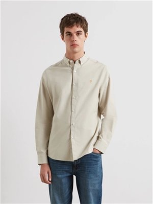 Farah Brewer Slim Fit Organic Cotton Oxford Shirt - White Smoke - L