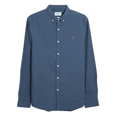 Farah Brewer Slim Fit Organic Cotton Oxford Shirt - River Blue - L