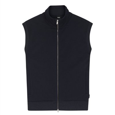 Boss P-Heflono Flannel Gilet with Ribbed Trims - Navy - M
