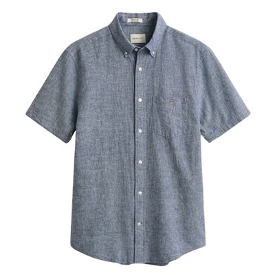 Gant Reg Cotton Linen Ss Shirt - Blue - M